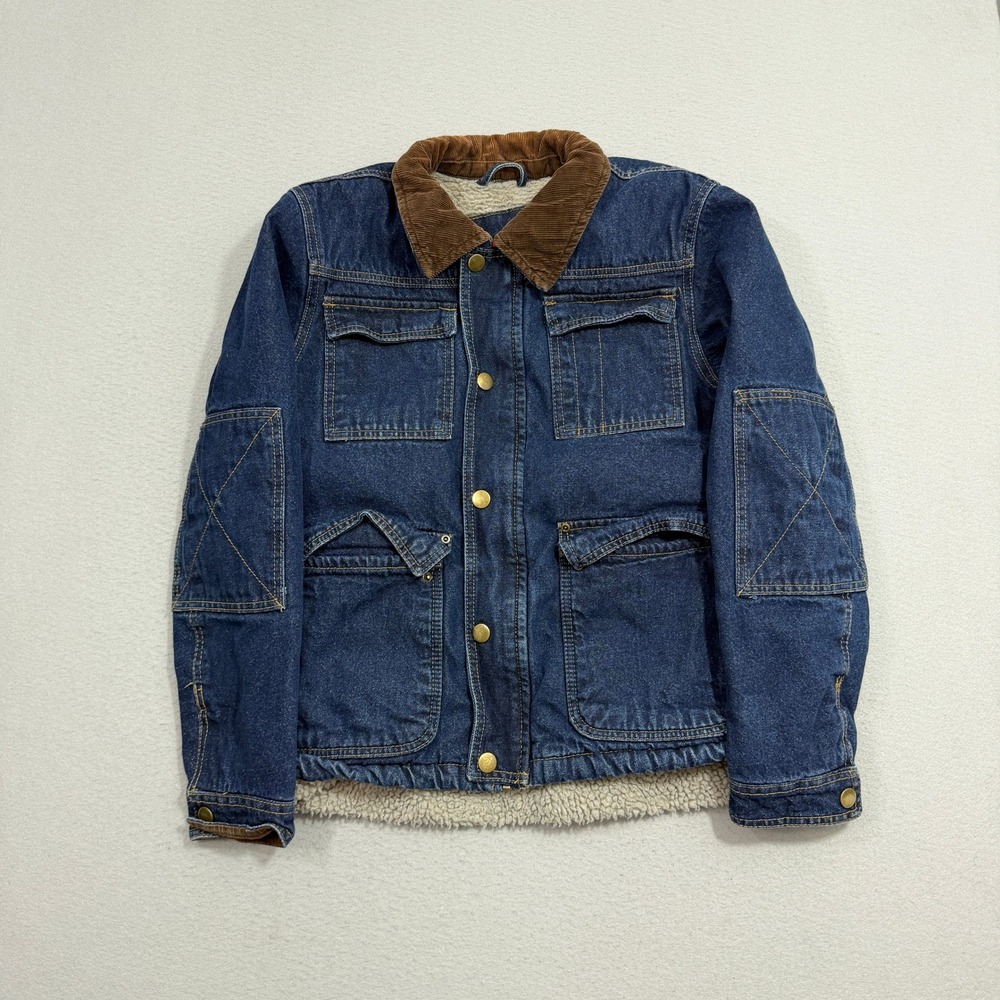 Vintage Wrangler Denim Jacket Small Blue Sherpa Lined Corduroy Collar Barn Coat